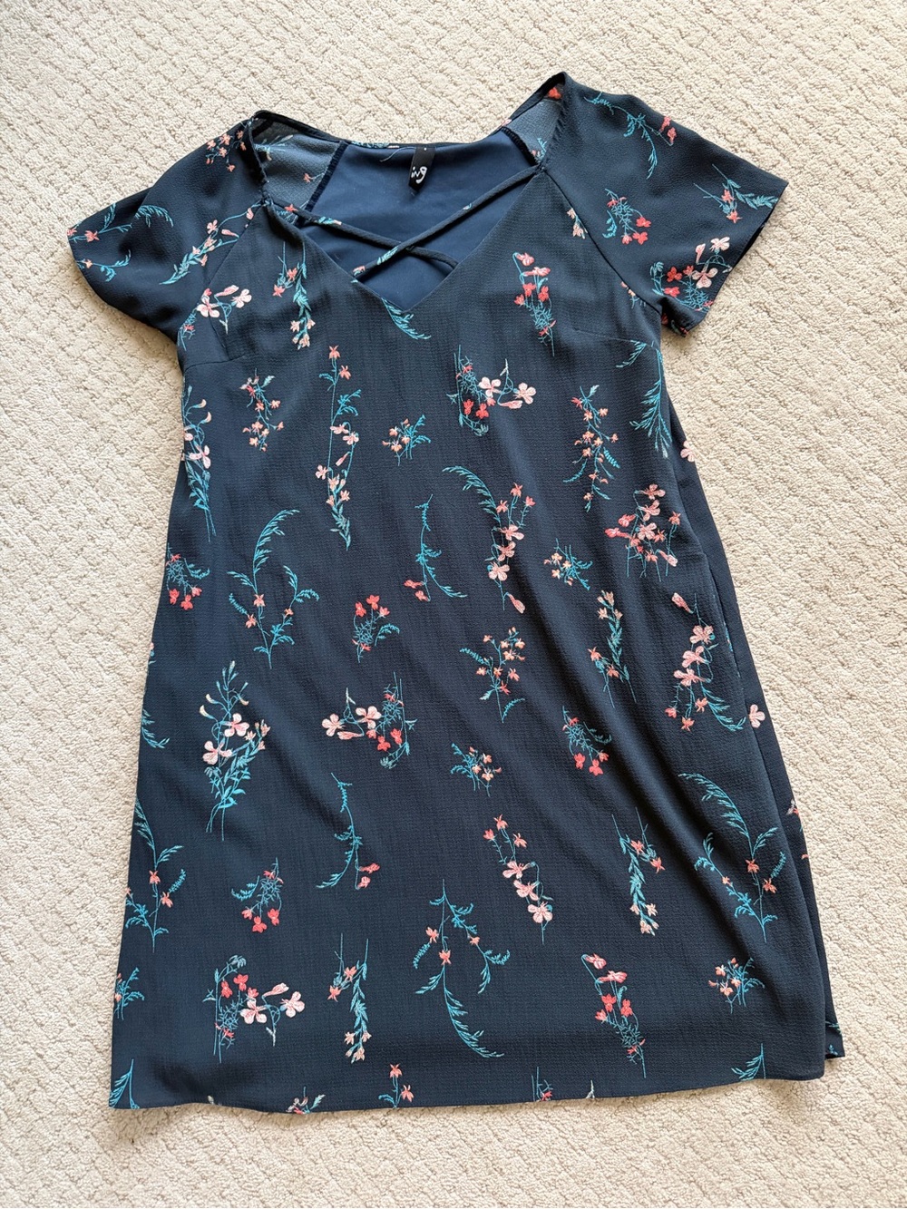 Ing Navy Floral Short-Sleeve V-Neck Dress